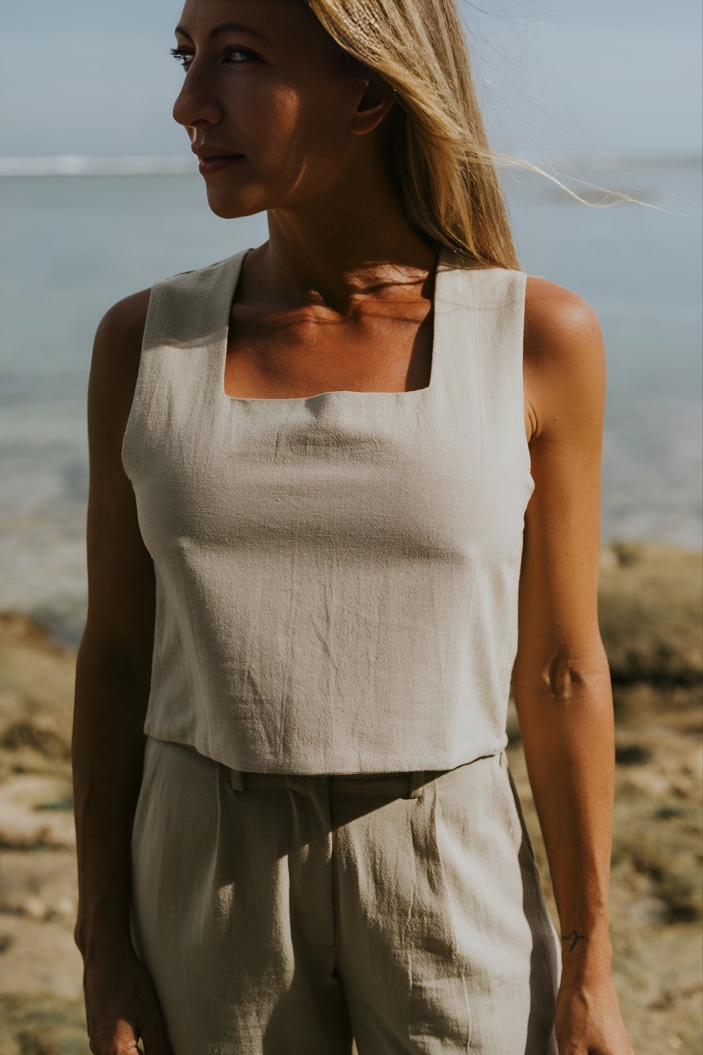 Island Luxe Poppy Square Neck Top in Natural