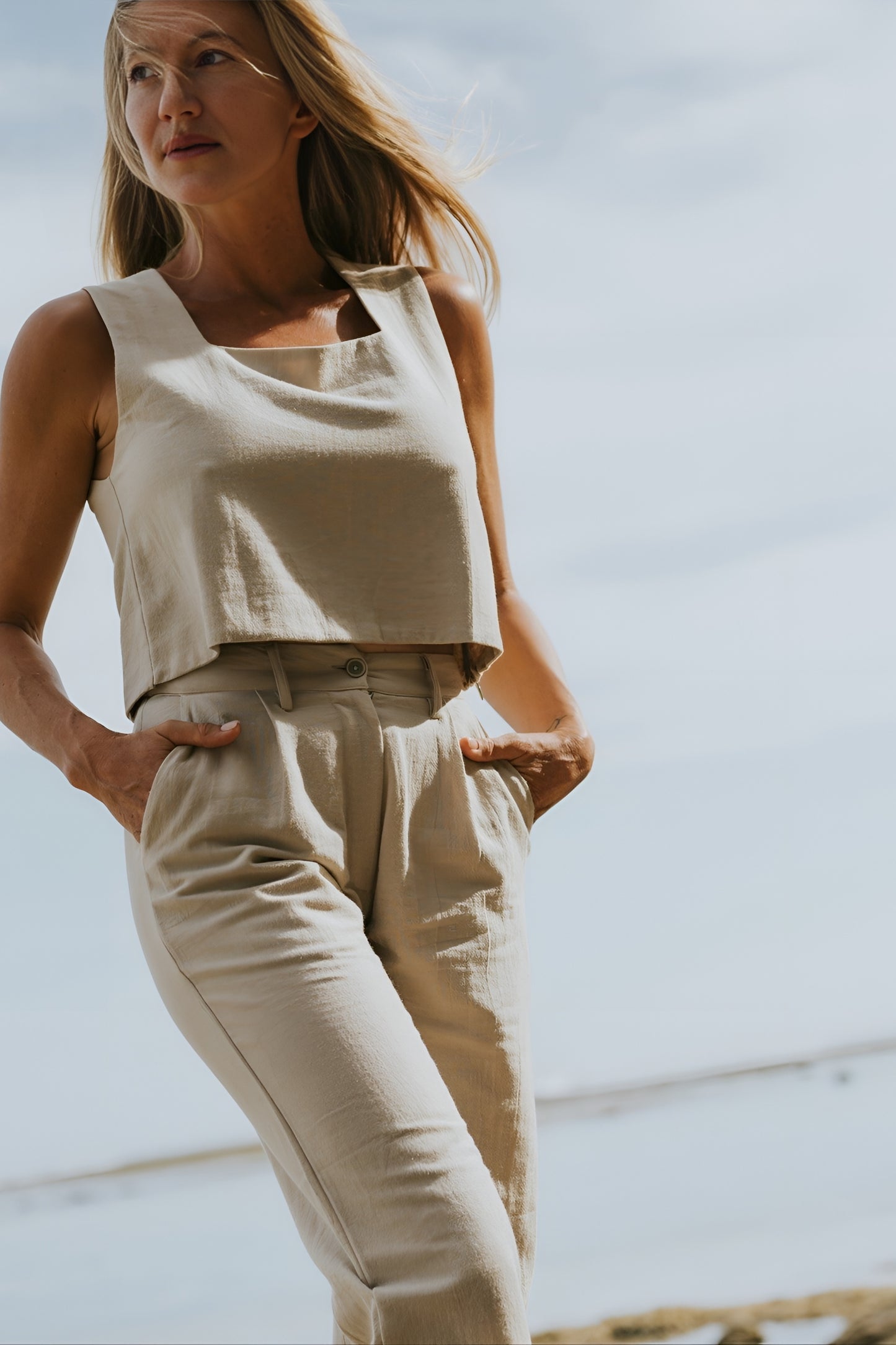 Island Luxe Poppy Square Neck Top in Natural