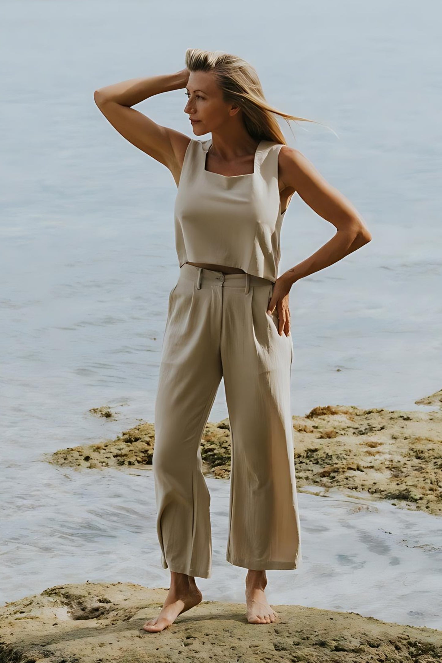 Island Luxe Poppy Square Neck Top in Natural