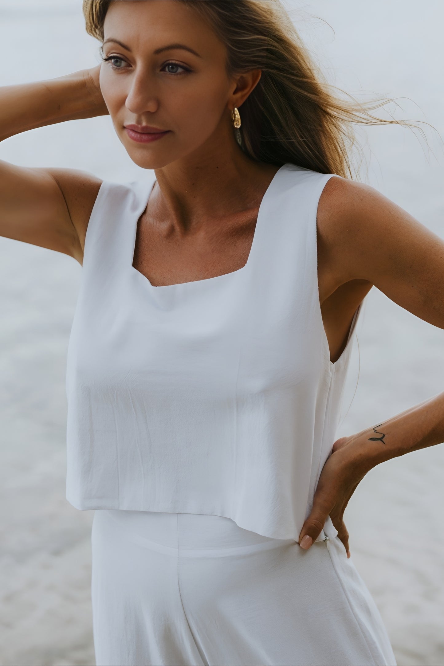 Island Luxe Poppy Square Neck Top in White