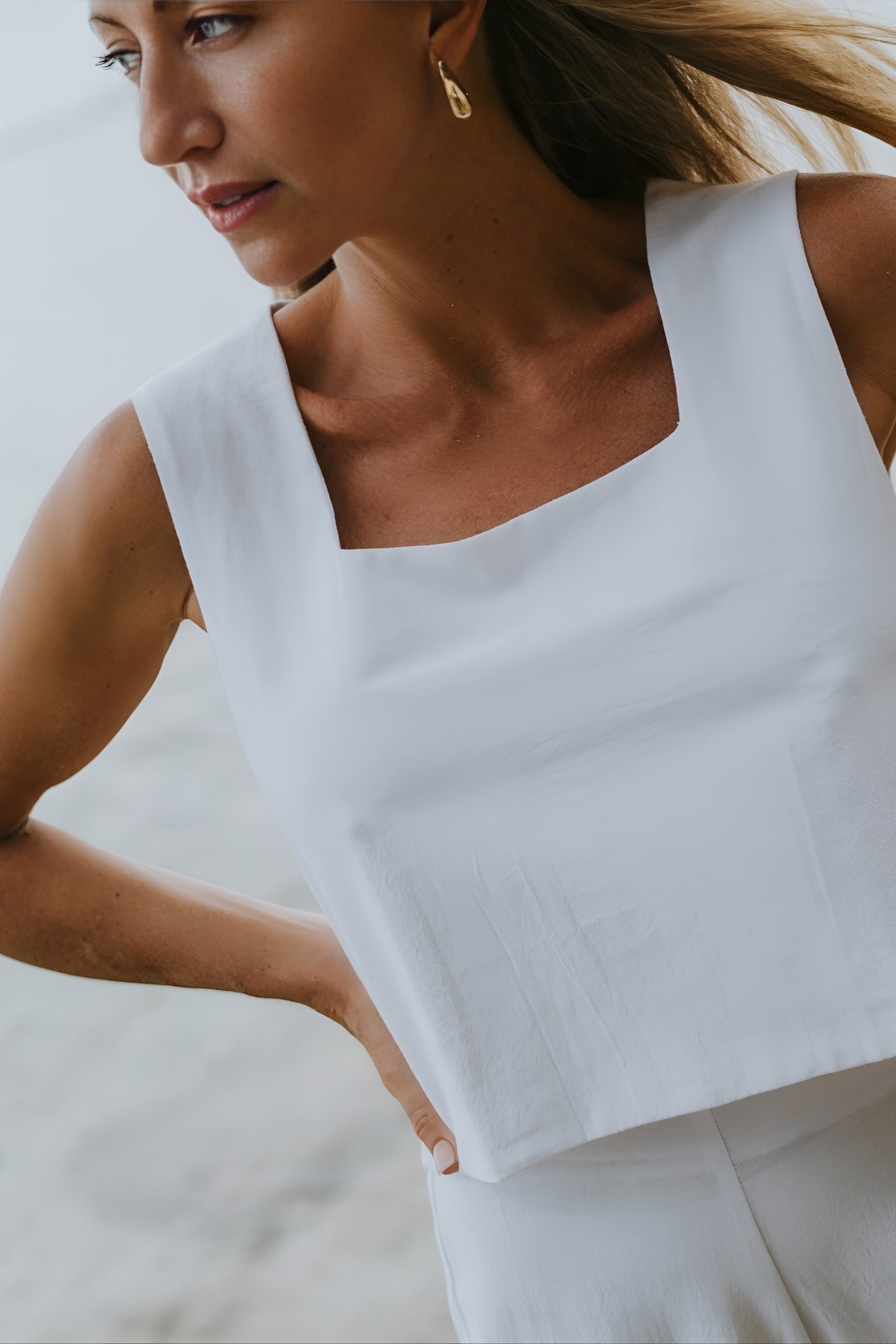 Island Luxe Poppy Square Neck Top in White